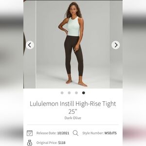 Lululemon Instil High-Rise Tight Sz 20  Dark Olive